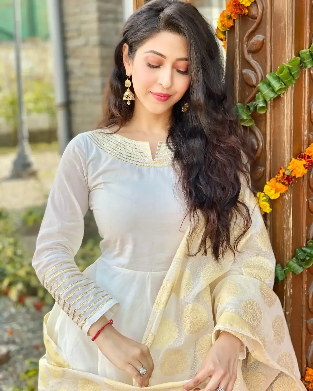 North Indian Actress Sonarika Bhadoria in Traditional White Dress